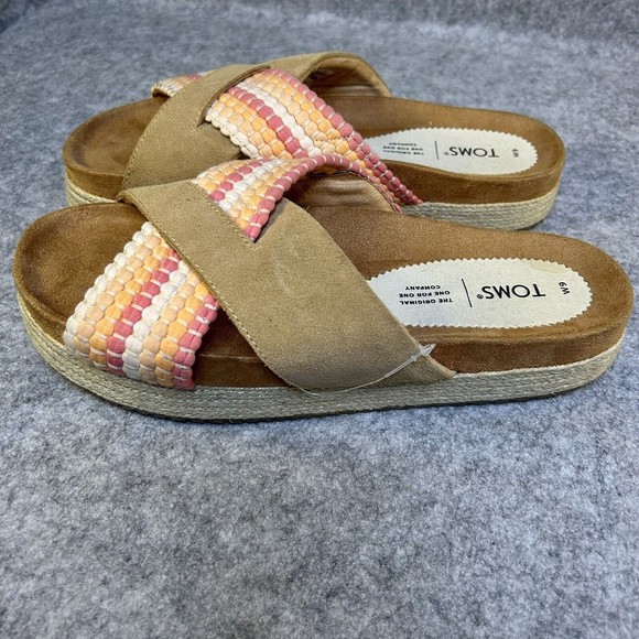 TOMS - Women’s Paloma Sandals Crossed Straps Slip-On Tan Suede Pink Slides Sz 9 - Picture 3 of 9